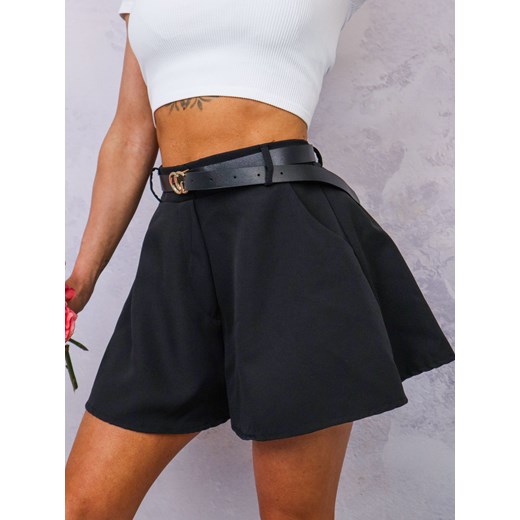 SZORTY MATERIAŁOWE Z SZEROKIMI NOGAWKAMI+ PASEK- CZARNE Olika uniwersalny olika.com.pl