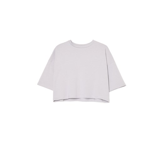 Cropp - Gładki jasnoszary T-shirt boxy oversize - jasny szary ze sklepu Cropp w kategorii Bluzki damskie - zdjęcie 180221300