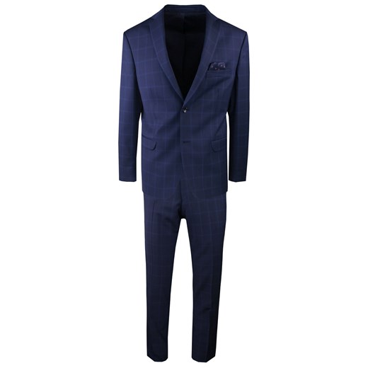 Elegancki Garnitur Wełniany, Wyszczuplony (Slim) - MEN&#039;SFIELD - Granat w Kratę GARMNSD240917SLIM ze sklepu JegoSzafa.pl w kategorii Garnitury męskie - zdjęcie 180221464