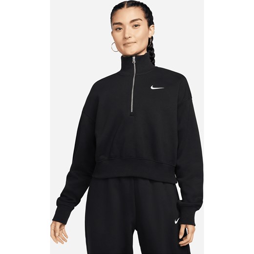 Damska bluza dresowa o skróconym kroju z zamkiem 1/4 Nike Sportswear Phoenix Fleece - Czerń ze sklepu Nike poland w kategorii Bluzy damskie - zdjęcie 180222050