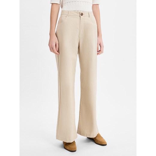 Franco Callegari Spodnie Kobiety len beżowy jednolity ze sklepu vangraaf w kategorii Spodnie damskie - zdjęcie 180227101