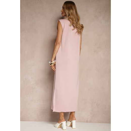 Różowa Sukienka o Pudełkowym Kroju Ozdobiona Rozcięciem Emzia Renee M renee.pl promocja