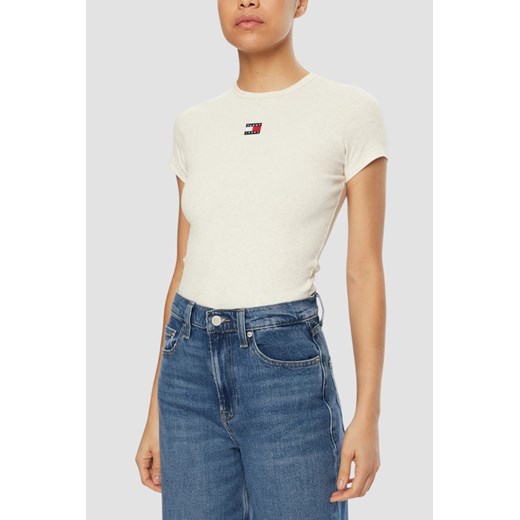 TOMMY JEANS Beżowy damski t-shirt, Rozmiar XS ze sklepu outfit.pl w kategorii Bluzki damskie - zdjęcie 180231212