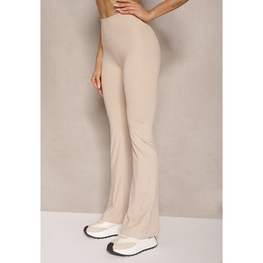 Jasnobeżowe Legginsy Dzwony High Waist Orruvana ze sklepu renee.pl w kategorii Spodnie damskie - zdjęcie 180232514