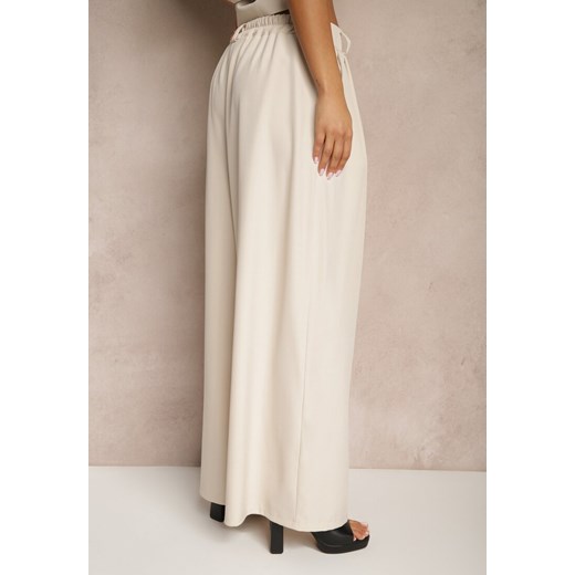 Beżowe Eleganckie Spodnie Palazzo z Szerokimi Nogawkami Adivisa Renee ONE SIZE promocja renee.pl