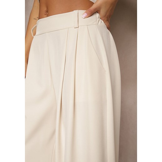 Beżowe Eleganckie Spodnie Palazzo z Szerokimi Nogawkami Adivisa Renee ONE SIZE okazja renee.pl