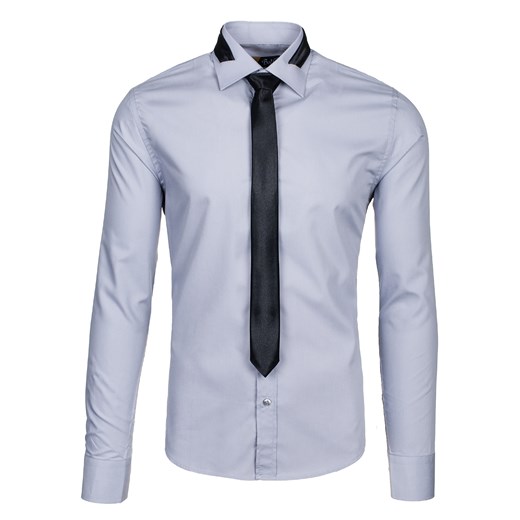 Koszula męska BOLF 4714-1 szara - SZARY denley-pl niebieski Koszule z długim rękawem męskie