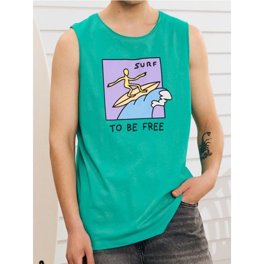Sinsay - Tank top z kolorowym nadrukiem - niebieski ze sklepu Sinsay w kategorii T-shirty męskie - zdjęcie 180236991