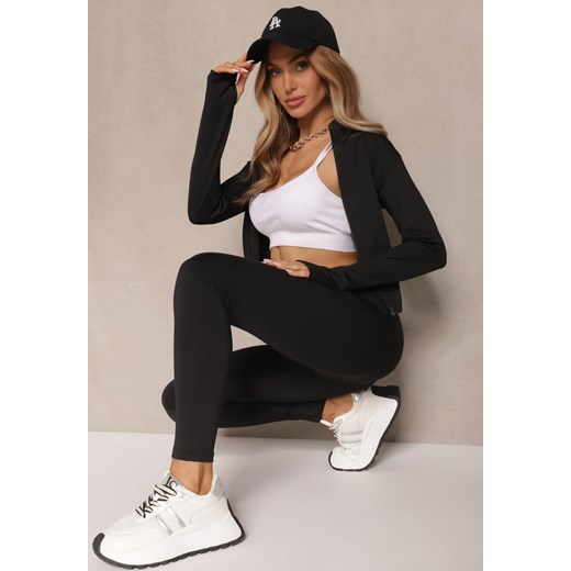 Czarny Komplet Sportowy Legginsy i Bluza z Wycięciem na Kciuk Redarose ze sklepu renee.pl w kategorii Komplety i garnitury damskie - zdjęcie 180237162