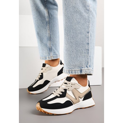 Czarno-Beżowe Sneakersy Ozdobione Geometryczną Aplikacją Jenilitia ze sklepu born2be.pl w kategorii Buty sportowe damskie - zdjęcie 180238762