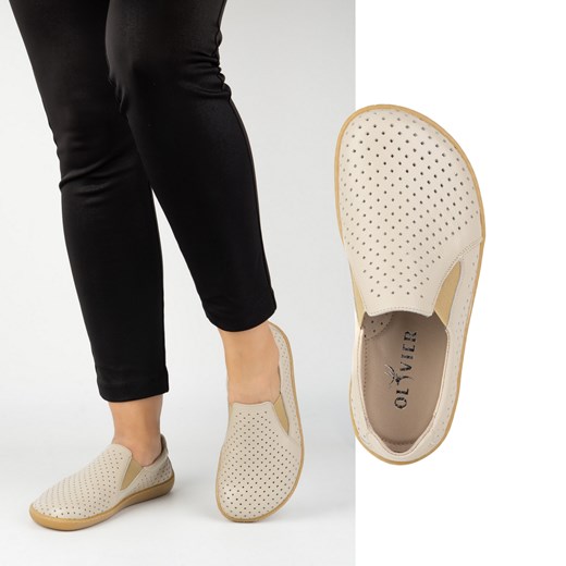 BAREFOOT Damskie minimalistyczne ażurowe wsuwane 1308POL beżowe ze sklepu butyolivier w kategorii Półbuty damskie - zdjęcie 180241804