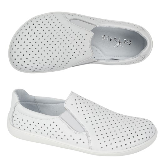 BAREFOOT Damskie minimalistyczne ażurowe wsuwane 1308POL białe ze sklepu butyolivier w kategorii Półbuty damskie - zdjęcie 180241902