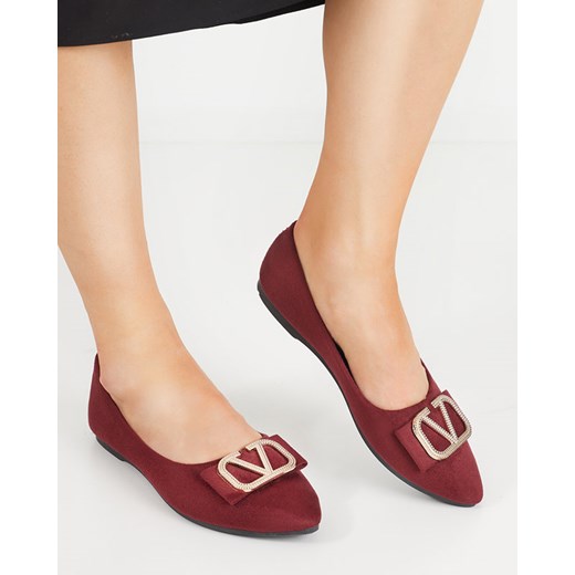 Royalfashion Damskie bordowe baleriny z ozdobą na nosku Cavo ze sklepu royalfashion.pl w kategorii Balerinki - zdjęcie 180248692