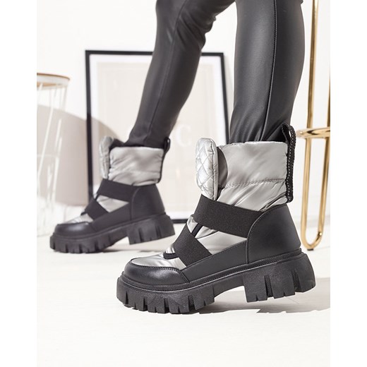 Royalfashion Buty a'la śniegowce damskie na płaskiej podeszwie w kolorze czarno- szarym Ferory ze sklepu royalfashion.pl w kategorii Śniegowce damskie - zdjęcie 180249234