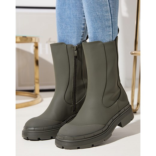 Royalfashion Damskie ocieplane ciemnozielone wysokie botki Jori Royalfashion.pl 40 royalfashion.pl okazja