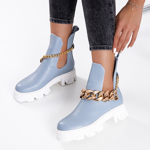 Royalfashion Niebieskie damskie botki z łańcuszkiem Tenkay ze sklepu royalfashion.pl w kategorii Workery damskie - zdjęcie 180249490
