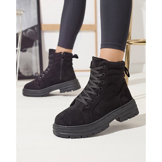 Royalfashion Damskie ocieplane botki typu trapery w czarnym kolozre Tivica ze sklepu royalfashion.pl w kategorii Workery damskie - zdjęcie 180250383