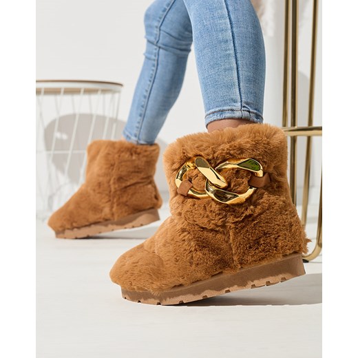 Royalfashion Camelowe damskie buty a'la śniegowce z futerkiem Sattopa ze sklepu royalfashion.pl w kategorii Śniegowce damskie - zdjęcie 180250510