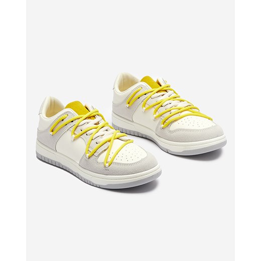 Royalfashion Biało - szare sportowe sneakersy damskie z żółtymi sznurówkami Olierinc ze sklepu royalfashion.pl w kategorii Buty sportowe damskie - zdjęcie 180251303