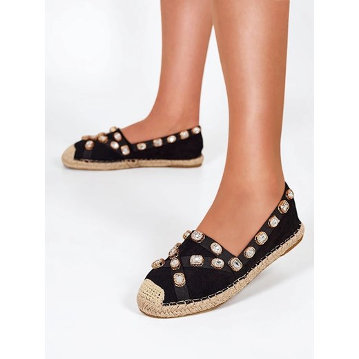 Royalfashion Czarne damskie espadryle z kryształkami Wamba ze sklepu royalfashion.pl w kategorii Espadryle damskie - zdjęcie 180251734