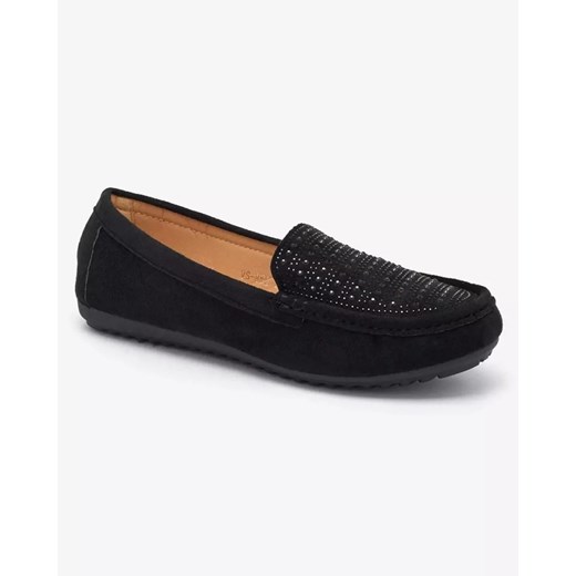Royalfashion Czarne damskie mokasyny z cyrkoniami Bretika ze sklepu royalfashion.pl w kategorii Mokasyny damskie - zdjęcie 180252223