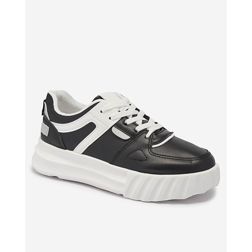 Royalfashion Eko-skórzane damskie czarne casualowe buty sportowe z białymi wstawkami Netiris ze sklepu royalfashion.pl w kategorii Buty sportowe damskie - zdjęcie 180252251