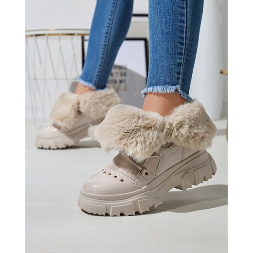 Royalfashion Beżowe damskie sznurowane buty a'la śniegowce Fentes ze sklepu royalfashion.pl w kategorii Śniegowce damskie - zdjęcie 180252264