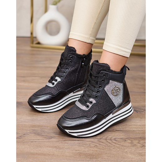 Royalfashion Sportowe czarne sneakersy damskie z brokatem Kawellas ze sklepu royalfashion.pl w kategorii Buty sportowe damskie - zdjęcie 180252673