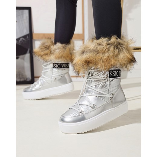 Royalfashion Srebrne damskie wsuwane buty a'la śniegowce z futerkiem Lilitsa ze sklepu royalfashion.pl w kategorii Śniegowce damskie - zdjęcie 180252890
