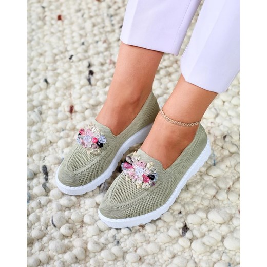 Royalfashion Ciemnozielone damskie zdobione półbuty slip on Enweta Royalfashion.pl 36 promocja royalfashion.pl