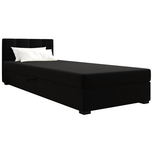 Czarne łóżko tapicerowane z zagłówkiem i pojemnikiem 100x195 cm - Lesi 5X ze sklepu Edinos.pl w kategorii Łóżka i materace - zdjęcie 180255232