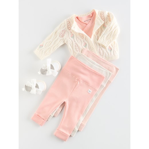 Reserved - Prążkowane legginsy z bawełny 3 pack - brzoskwiniowy ze sklepu Reserved w kategorii Odzież dla niemowląt - zdjęcie 180256151