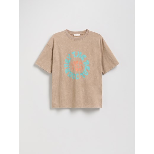 Reserved - T-shirt oversize - beżowy ze sklepu Reserved w kategorii T-shirty chłopięce - zdjęcie 180256741