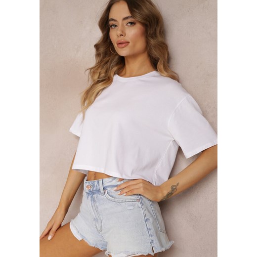 Biały T-shirt o Fasonie Cropped Oversize Brighta ze sklepu renee.pl w kategorii Bluzki damskie - zdjęcie 180258363