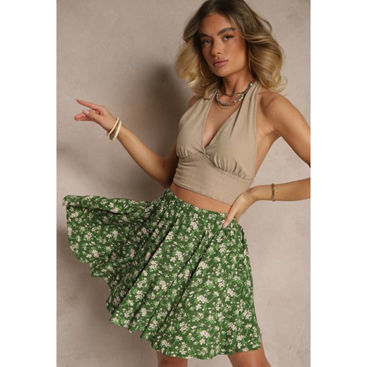 Zielone Spódnico-Szorty High Waist w Kwiaty Sunevra ze sklepu renee.pl w kategorii Szorty - zdjęcie 180259652