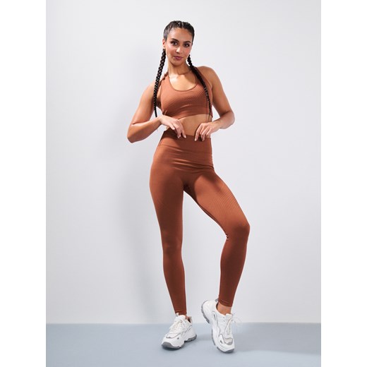 Sinsay - Legginsy sportowe z ozdobnymi przeszyciami - brązowy Sinsay XS/S Sinsay