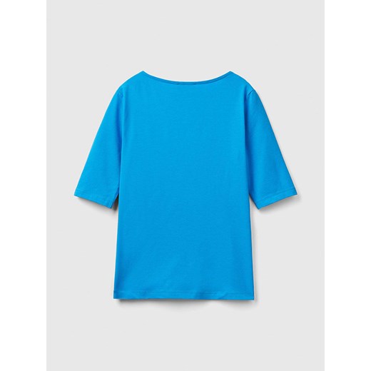 Bluzka damska Benetton z krótkimi rękawami casual z dekoltem karo 