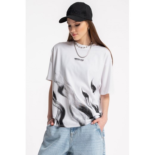 Biały t-shirt z kontrastową grafiką, kolor - biały, rozmiar - 140 ze sklepu REPORTER w kategorii Bluzki dziewczęce - zdjęcie 180273890
