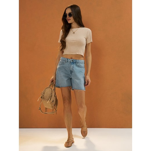 Sinsay - Szorty jeansowe carpenter z surowymi nogawkami - niebieski Sinsay 32 Sinsay