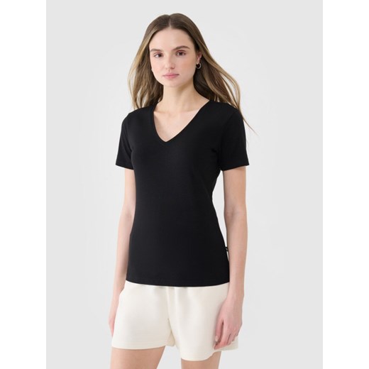 Damski t-shirt basic 4F 4FWSS25TTSHF1990 - czarny ze sklepu Sportstylestory.com w kategorii Bluzki damskie - zdjęcie 180275093