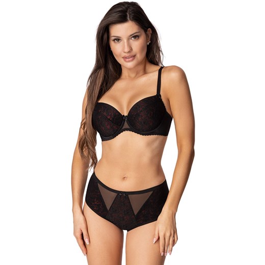 Biustonosz push-up czarno-czerwony Laila, Kolor czarno-czerwony, Rozmiar 65C, PariPari Lingerie ze sklepu Primodo w kategorii Biustonosze - zdjęcie 180277623