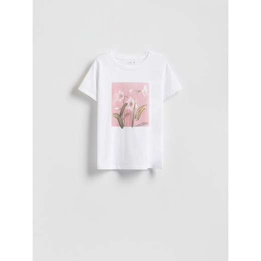 Reserved - T-shirt z nadrukiem - biały ze sklepu Reserved w kategorii Bluzki damskie - zdjęcie 180281990