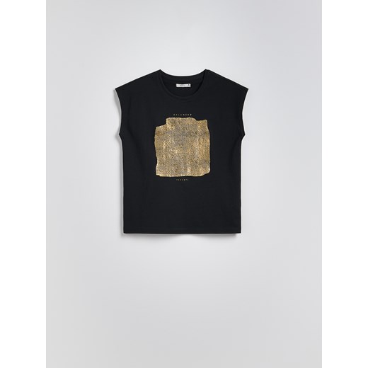 Reserved - T-shirt ze strukturalnym printem - czarny ze sklepu Reserved w kategorii Bluzki damskie - zdjęcie 180282083
