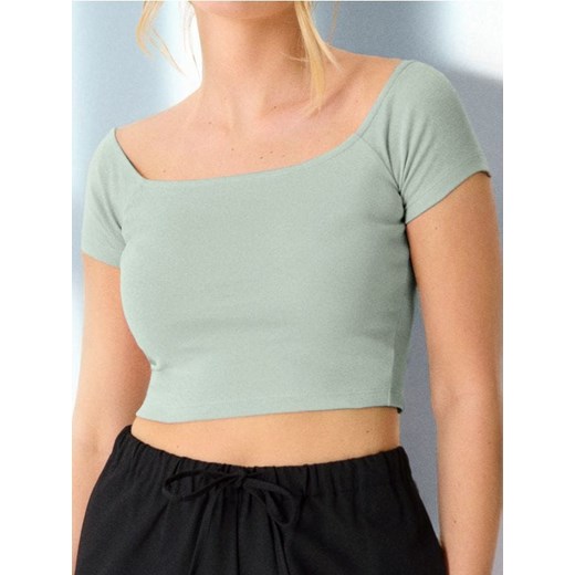 Sinsay - Crop top z krótkim rękawem - zielony ze sklepu Sinsay w kategorii Bluzki damskie - zdjęcie 180283374