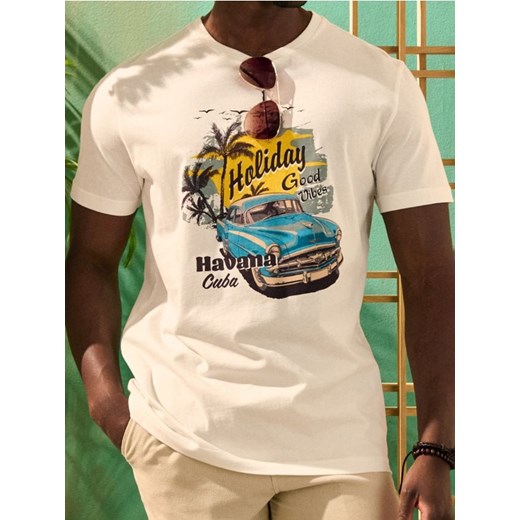 Sinsay - Koszulka z kolorowym nadrukiem w miejskim stylu - kremowy ze sklepu Sinsay w kategorii T-shirty męskie - zdjęcie 180283424