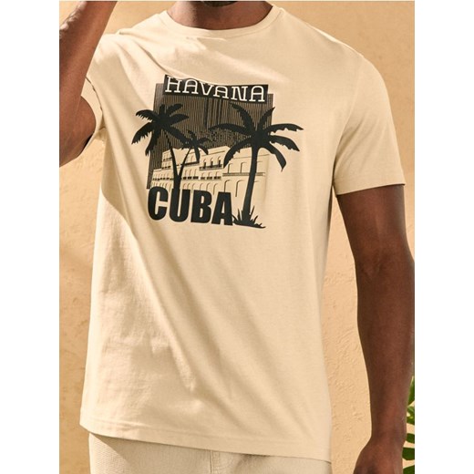 Sinsay - Koszulka z nadrukiem o motywie roślinnym - beżowy ze sklepu Sinsay w kategorii T-shirty męskie - zdjęcie 180283431
