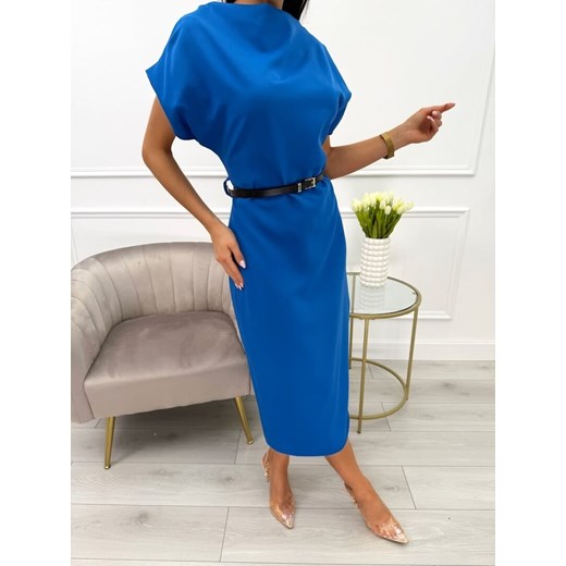 Kobaltowa Sukienka Midi z Paskiem Modnakiecka.pl 38 ModnaKiecka.pl