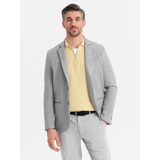 Marynarka męska elegancka z dekoracyjnymi guzikami na mankietach -  szara V2 OM-BLZB-0114 ze sklepu ombre w kategorii Marynarki męskie - zdjęcie 180284743