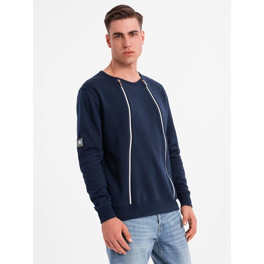 Bluza męska z ozdobnymi zamkami z przodu – granatowa V2 OM-SSNZ-0187 ze sklepu ombre w kategorii Bluzy męskie - zdjęcie 180284763