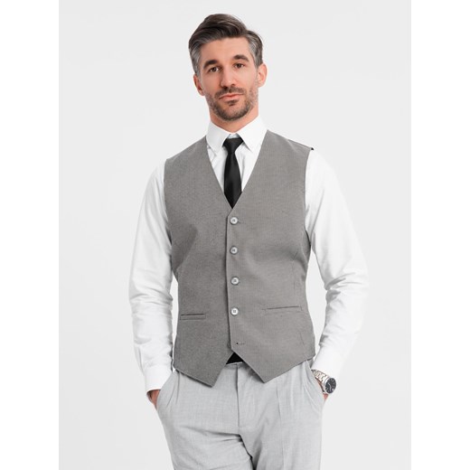 Żakardowa kamizelka męska casual bez klap - szara V2 OM-BLZV-0111 ze sklepu ombre w kategorii Kamizelki męskie - zdjęcie 180284780